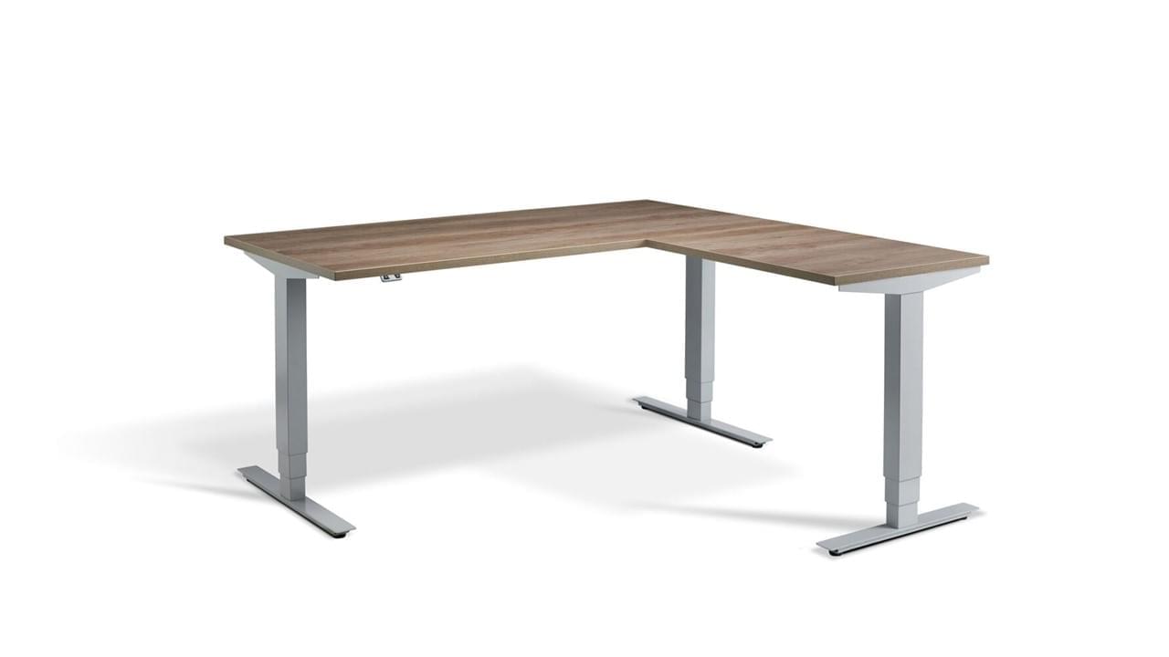 Advantage Corner Desk, Silver Frame with Grey Nebraska Oak